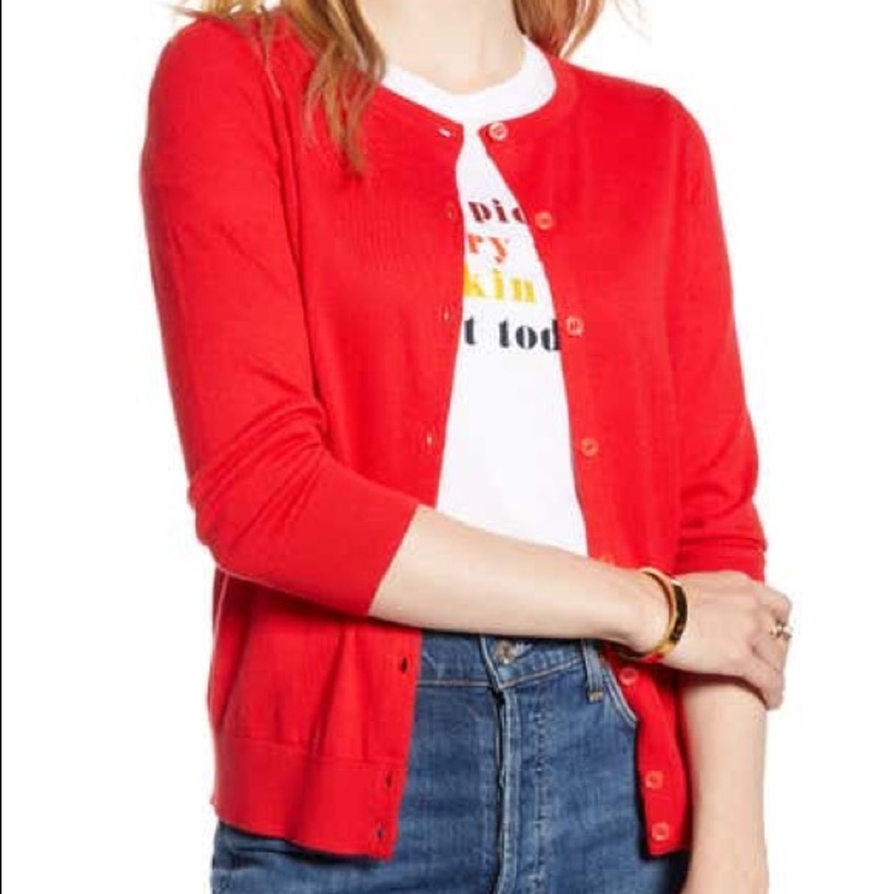 1901 Women's Red 3/4 Sleeve Button Front Cardigan Size Small